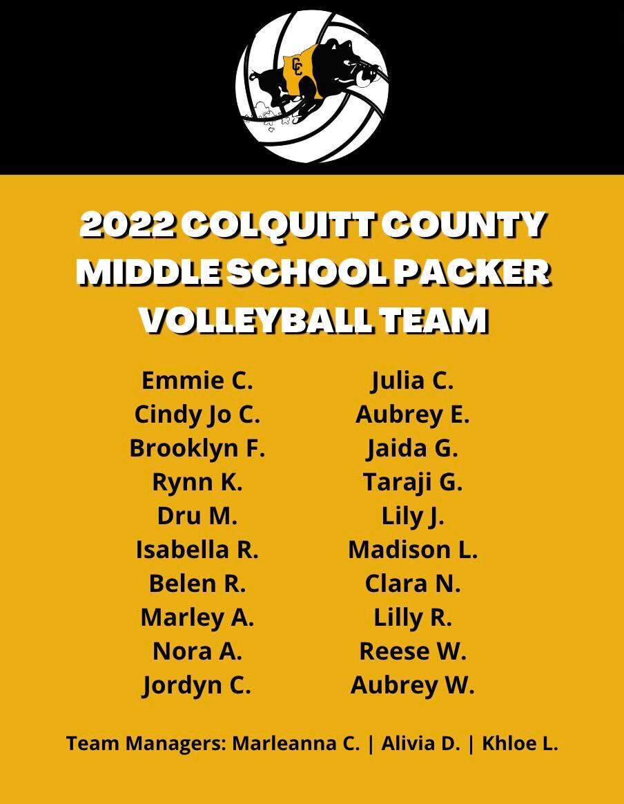 Middle School Team Roster